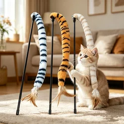Juguete para gatos con plumas y campana, palo interactivo