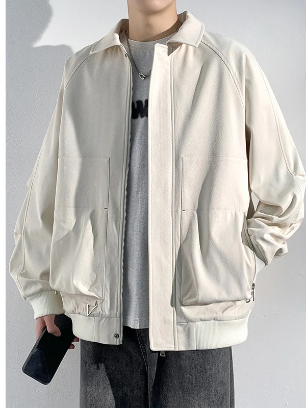 

Мужская куртка-бомбер однотонная, весна-осень, с откидным воротником, спортивная, для мотоциклистов, молодежная, модная, из полиэфирного волокна, ветрозащитная