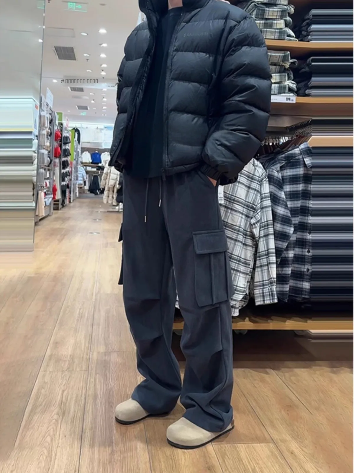 

Corduroy Work Trousers Men's Folded Deep ey Spring Casual Pants Large ket Dra Wide Leg Pants Faionable Youth Sle