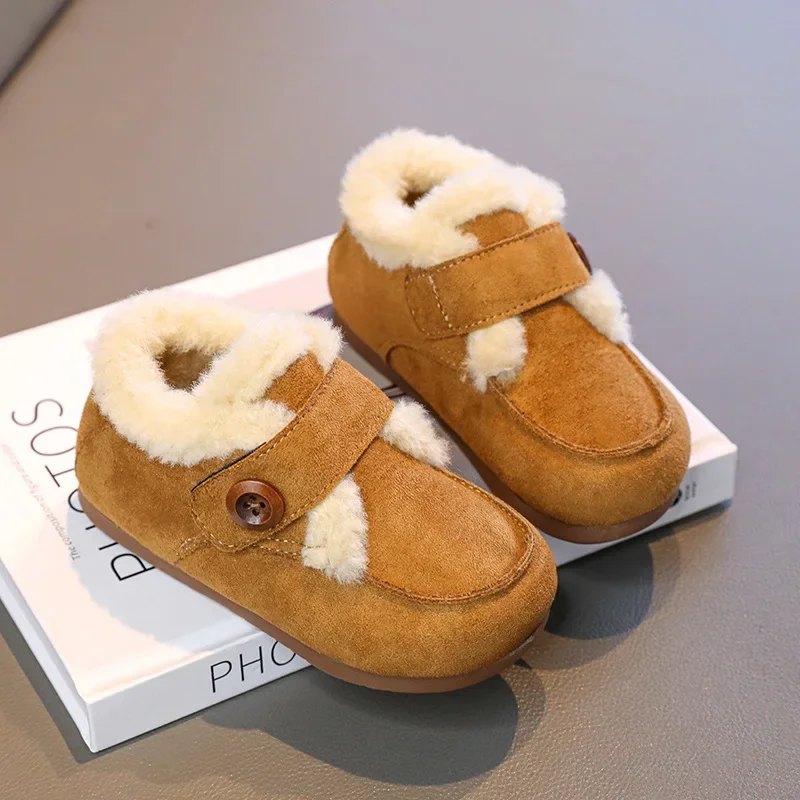 

Зимние теплые зимние ботинки для девочек, детские ботильоны на мягкой подошве с флисовой подкладкой, нескользящая хлопковая короткая обувь для детей от 3 до 10 лет