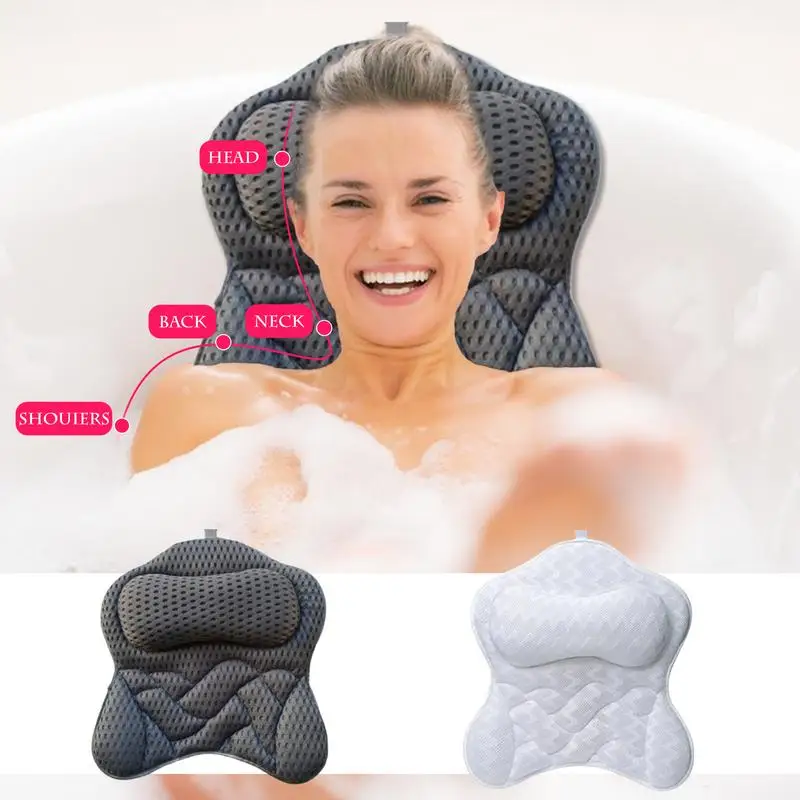 

Bathtub Pillow With Suction Cups Bath Pillow For Neck & Back Support Soft Portable Bathtub Spa Head Rest Bathroom Supply