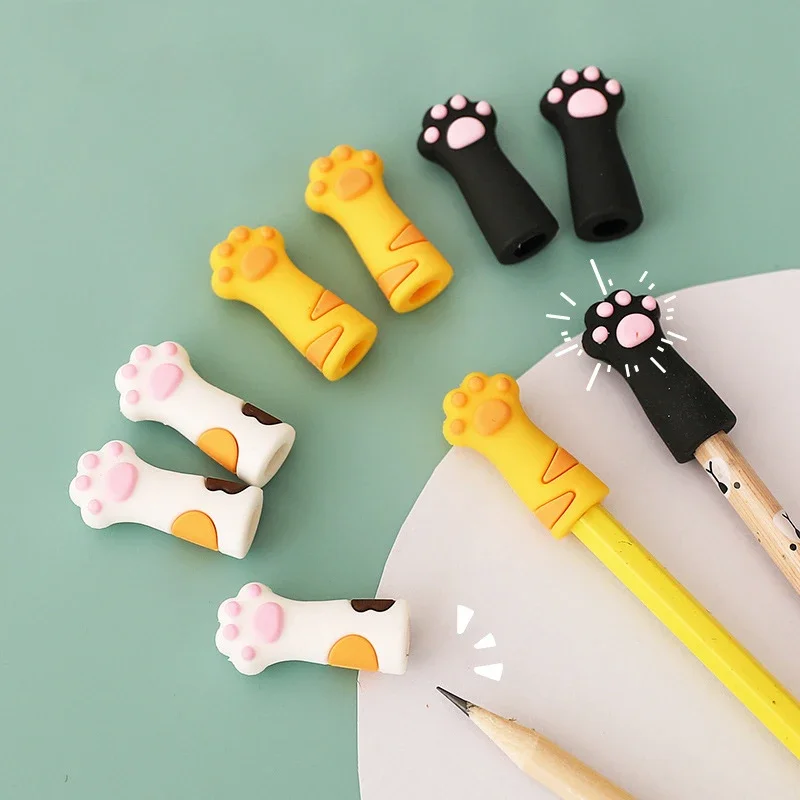 Cat Paw Silicone Lápis Cap Set, Soft Touch Pen Cover, Papelaria de Forma Múltipla, Material de Escritório Estudante Escolar, Presente, Bonito, 3Pcs