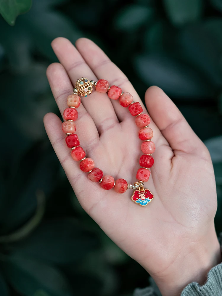 Tibetan Natural Bone Hand String Full Of Blood Bone Bead Bracelet Small Ancient Jewelry Female Red Auspicious Transfer