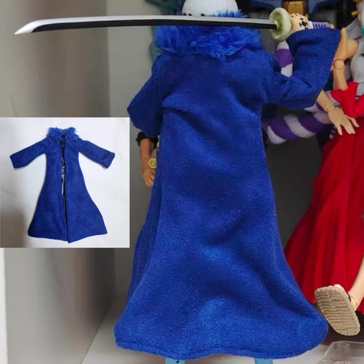 

【Clothing Only】Handmade 1/12 Japanese Anime Character Blue Fur Collar Windbreaker Clothing Accessories For Shf Action Figures