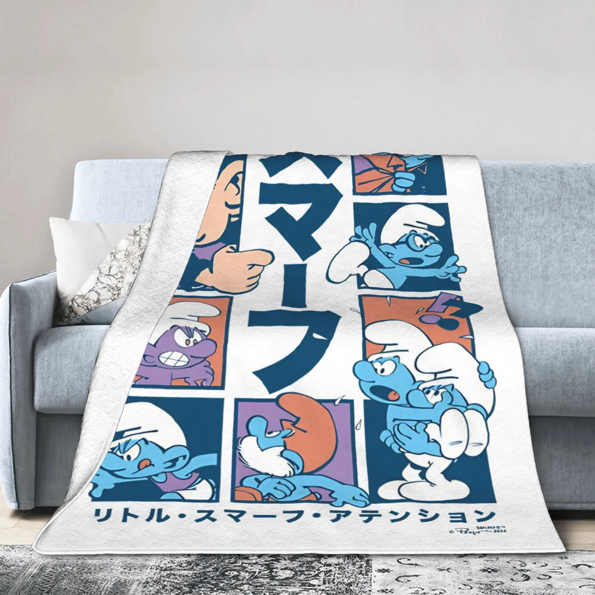 

The S-Smurfs Gargamel Little Smurfs Kanji Blankets Coral Fleece Plush Print Super Warm Throw Blankets for Sofa Car Bedspread