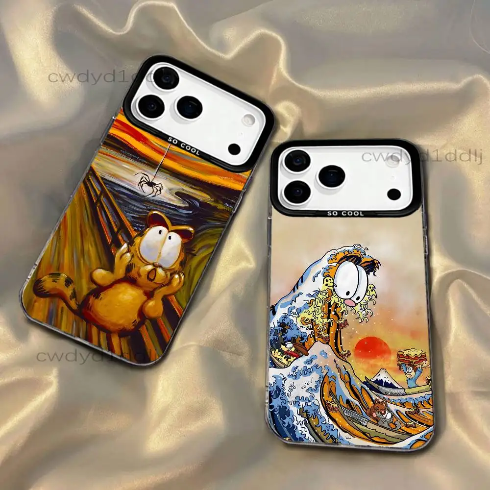 

Funny G-Garfield-es Cat For iPhone 17,16,15,14,13,12,X,8,Pro,Max,Plus,SE4,Air,Mini Black IMD Matte Case