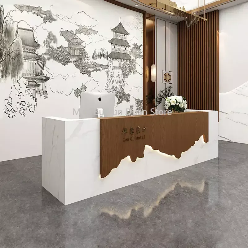 

White Front Desk Reception Counter Desk Church Pulpit Office Table Lectern Cashier Counter Hair Salon Escrivaninha Furniture