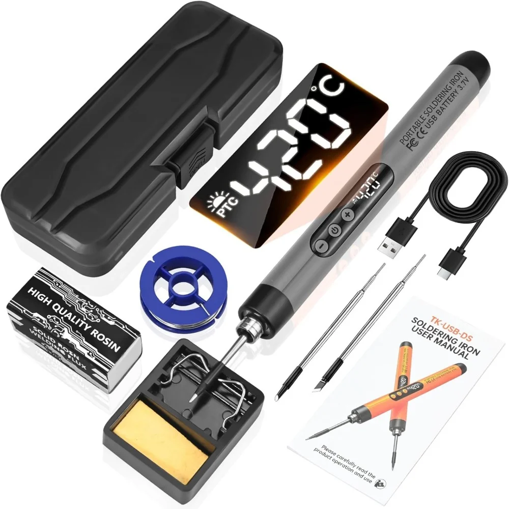 USB-Lötkolben Mini-Lötkolben-Set Tragbarer Haushaltslötkolben mit Typ-C-Schnittstelle 1000mAh Akku mit Fünf Temperaturstufen