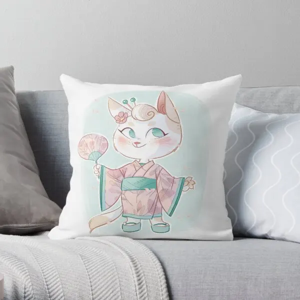 Spring Cat  Printing Throw Pillow Cover Hotel Car Waist Comfort Office Fashion Cushion Wedding Home Pillows not include One Side