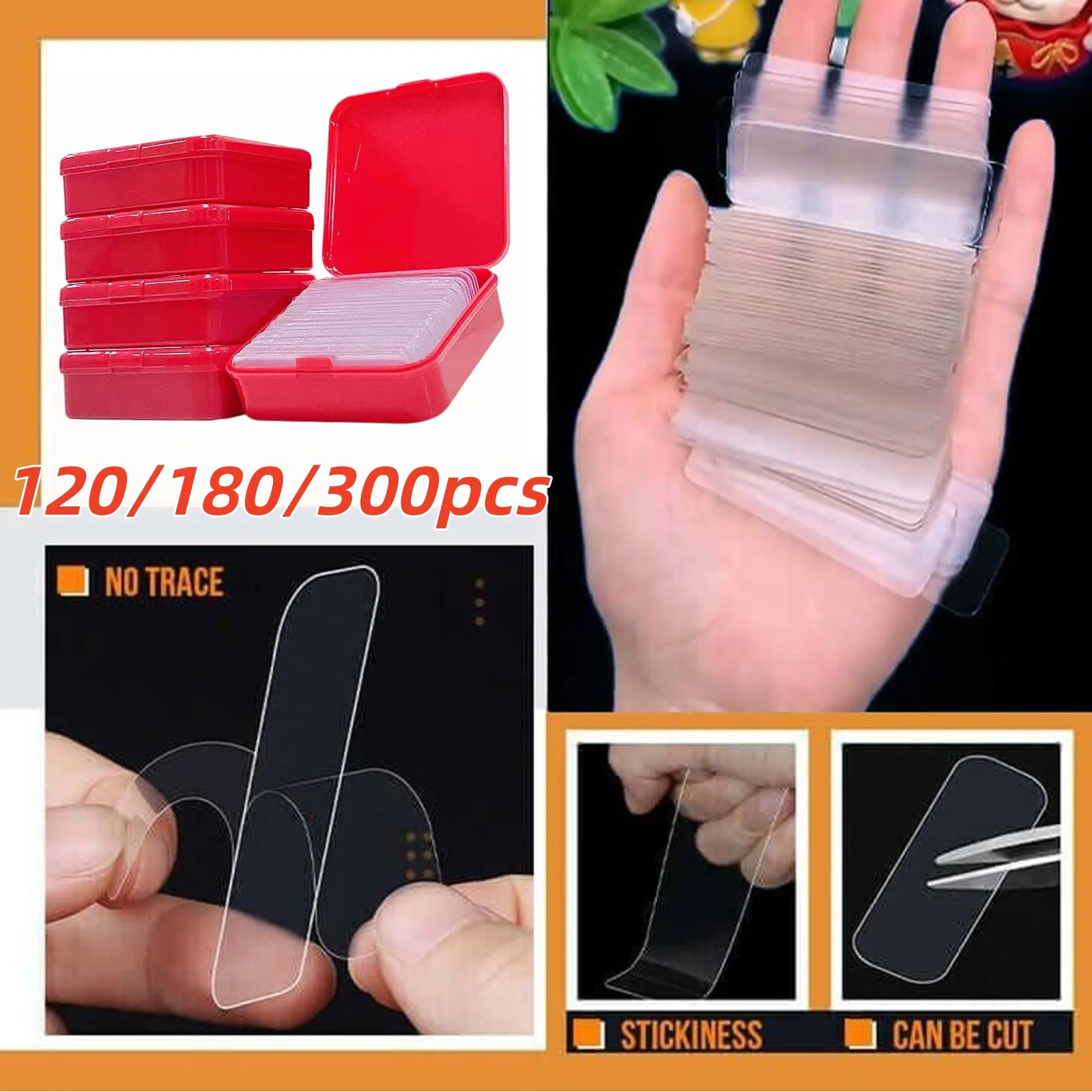 120/180/300 pcs Acrylic Seamless Transparent Double-sided Sticker Reusable Multifunctional Double-sided Tape Traceless