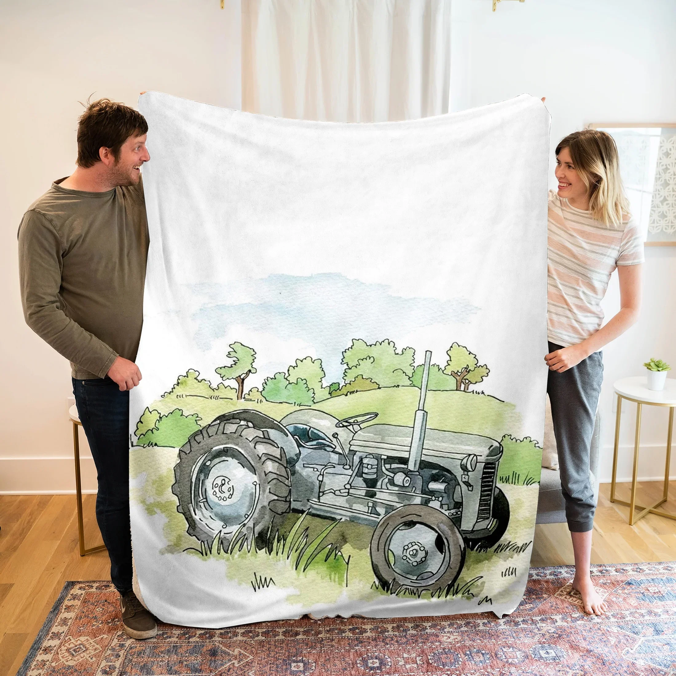 Custom 1pc Of Agricultural Vehicle Patterned Flannel Blanket, Warm And Cozy, Soft To The Touch
