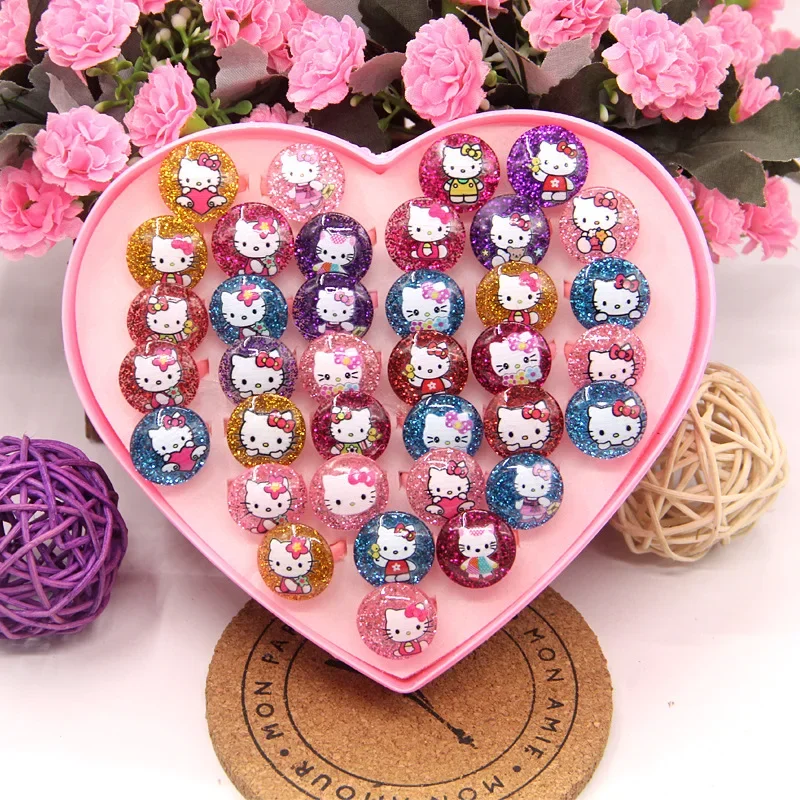 

36pcs Sanrio hello kitty ring set girl boy gift boxed ring new cartoon ring set children's resin plastic ring ring boxed