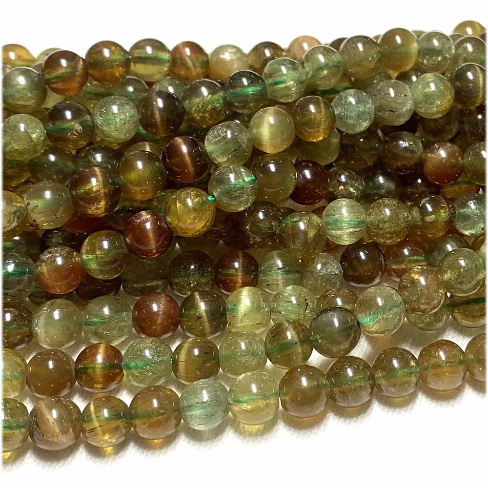 Veemak Brown Green Cat\'s Eye Chrysoberyl Round Beads For Jewelry Making Natural Gemstones Crystal DIY Necklace Bracelets Pendant