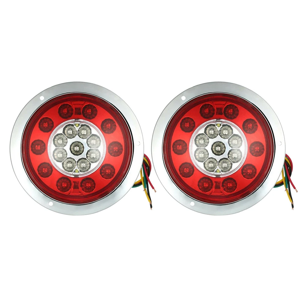 4Inch Round 19LED Truck Trailer Lorry Brake Stop Turn Tail Light Chrome Ring 12/24V