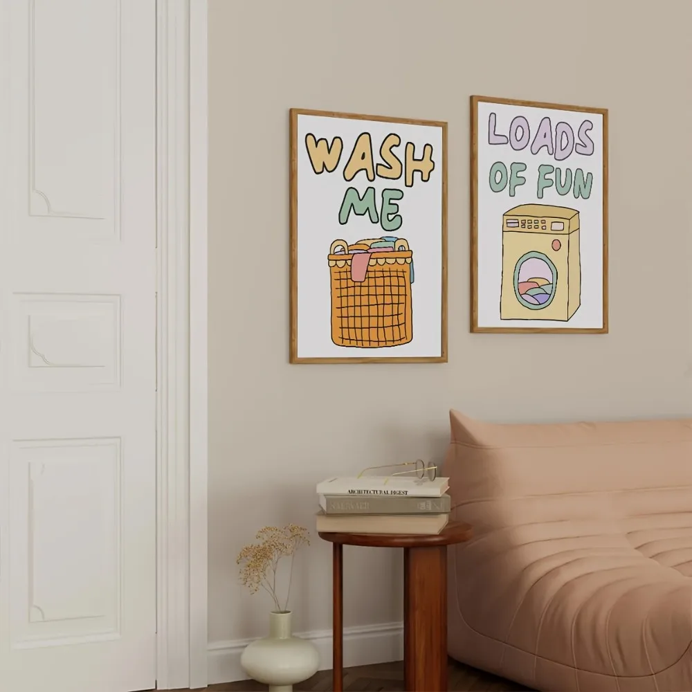 2PCS Large-sized frameless canvas paintings,2pcs Frameless Load Funny Posters Funny Laundry Prints,Laundry Room Decor Cute Quote