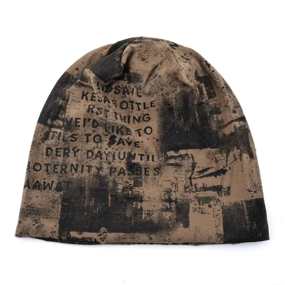 Casual Graffiti Slouchy Beanie Hat Stretchy Hip Hop Lined Beanie Tie-dye Punk Letter Print Beanie For Men Women