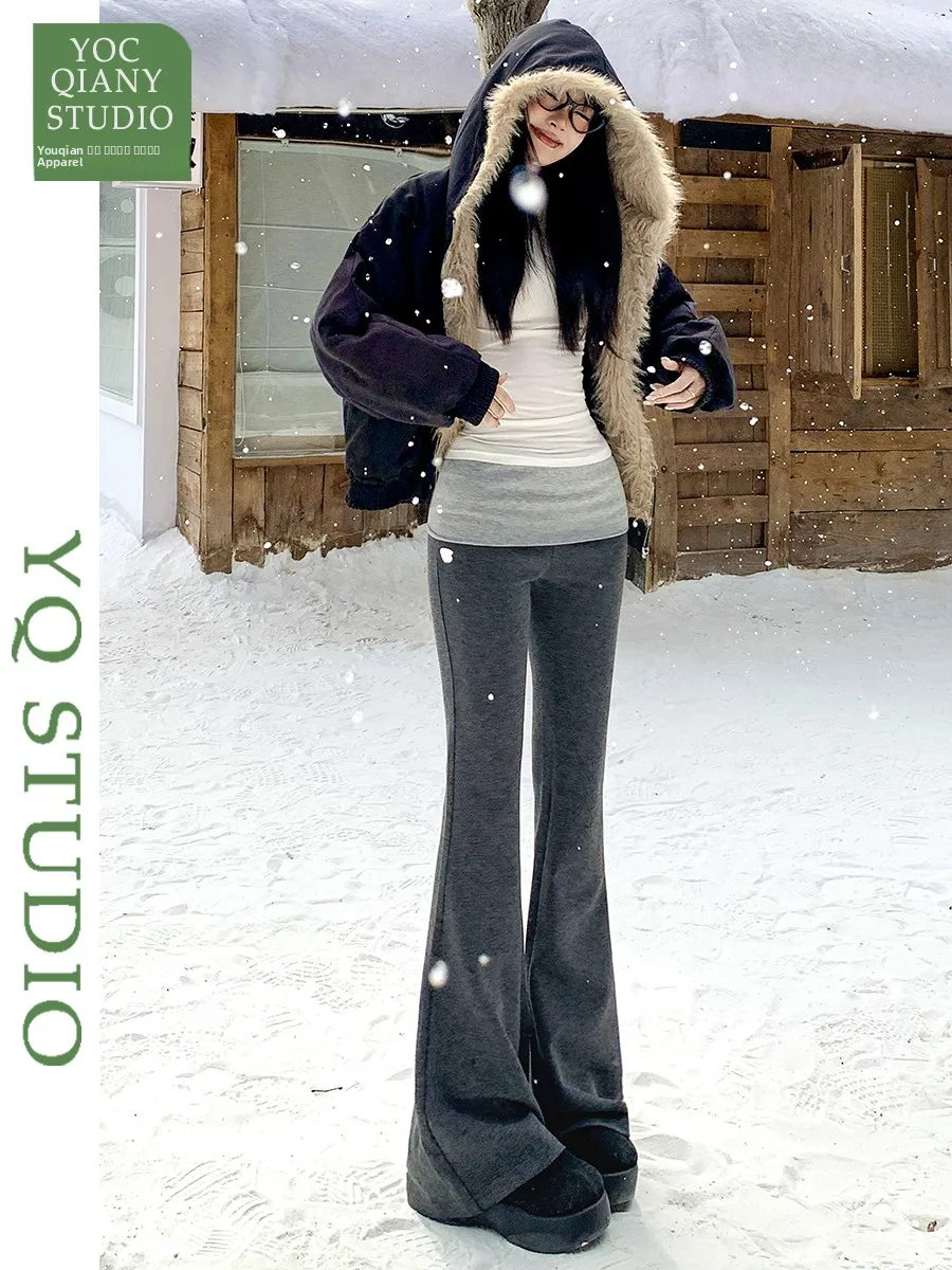 

American Sle High Waist Yoga Pants Women's Patchwork Slimming Lady Match All Micro Flared Pants Casual High Waist Trousers