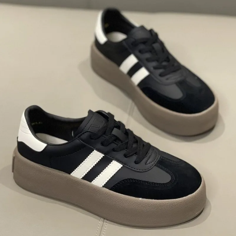 أحذية كاجوال عصرية للربيع والخريف بنعل سميك، أحذية رياضية، أحذية فردية بنعل ناعم من الجلد الطبيعي 2025