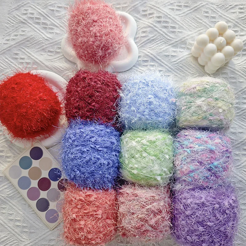 50g Fine Wool Bright Silk Feather Bean Thread. Popcorn Bean Flash Wiring. Handmade Crochet Hair Tie Bag Doll Wool