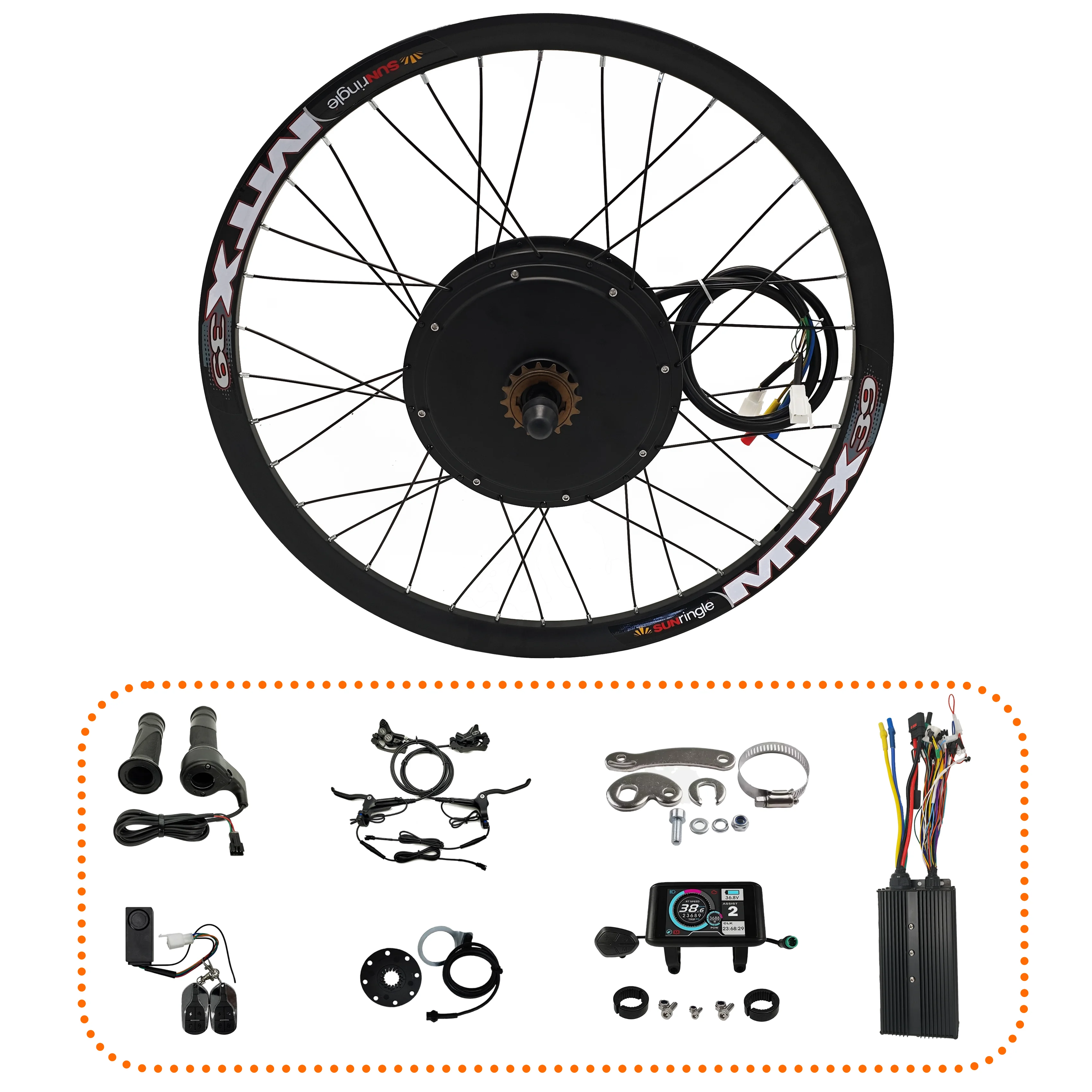 

Ebike MTX39 Rim Rear Motor Wheel Conversion Kits 48V-72V 4000W 24" 26" 27.5" 29" 80A Controlller with UKC1 color diaplay