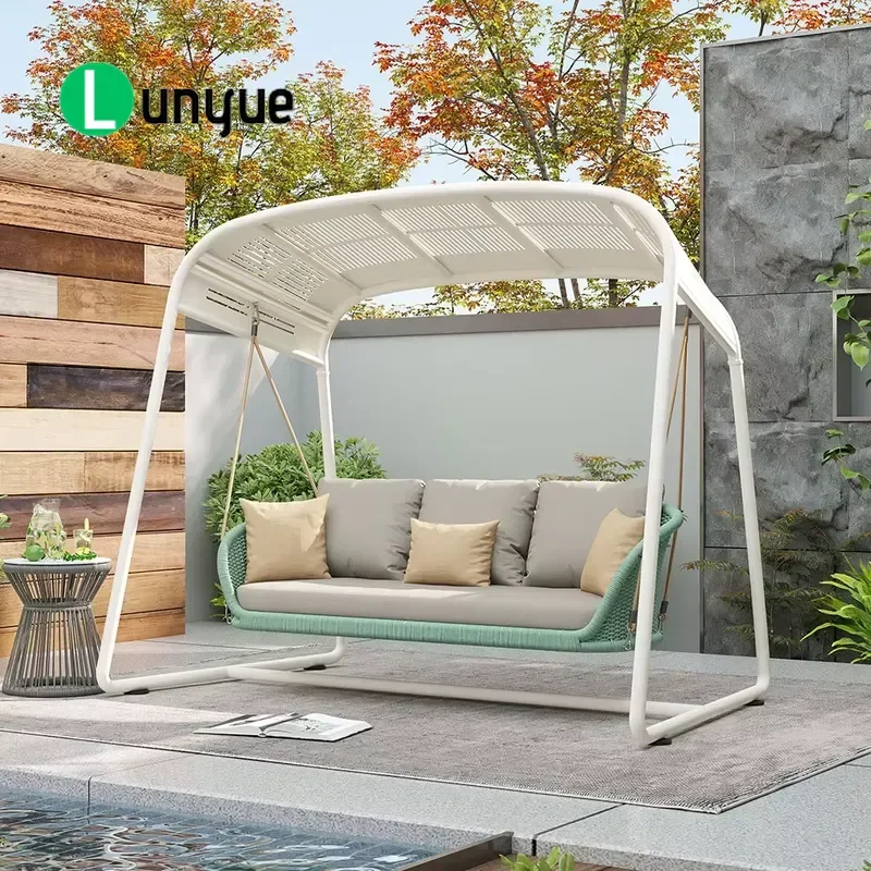 Modern Aluminum Outdoor Swing for 2-3 People Patio Garden Swing with Stand Canopy Cushion All Weather Resistant Furniture