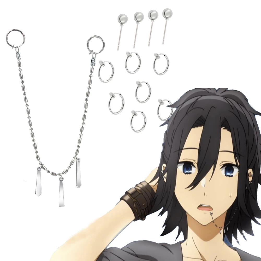 Anime Horimiya Miyamura Izumi Ear Clip Lip Chain Earring Stainless Steel Punk Earrings brinco grunge Cosplay Prop Accessories