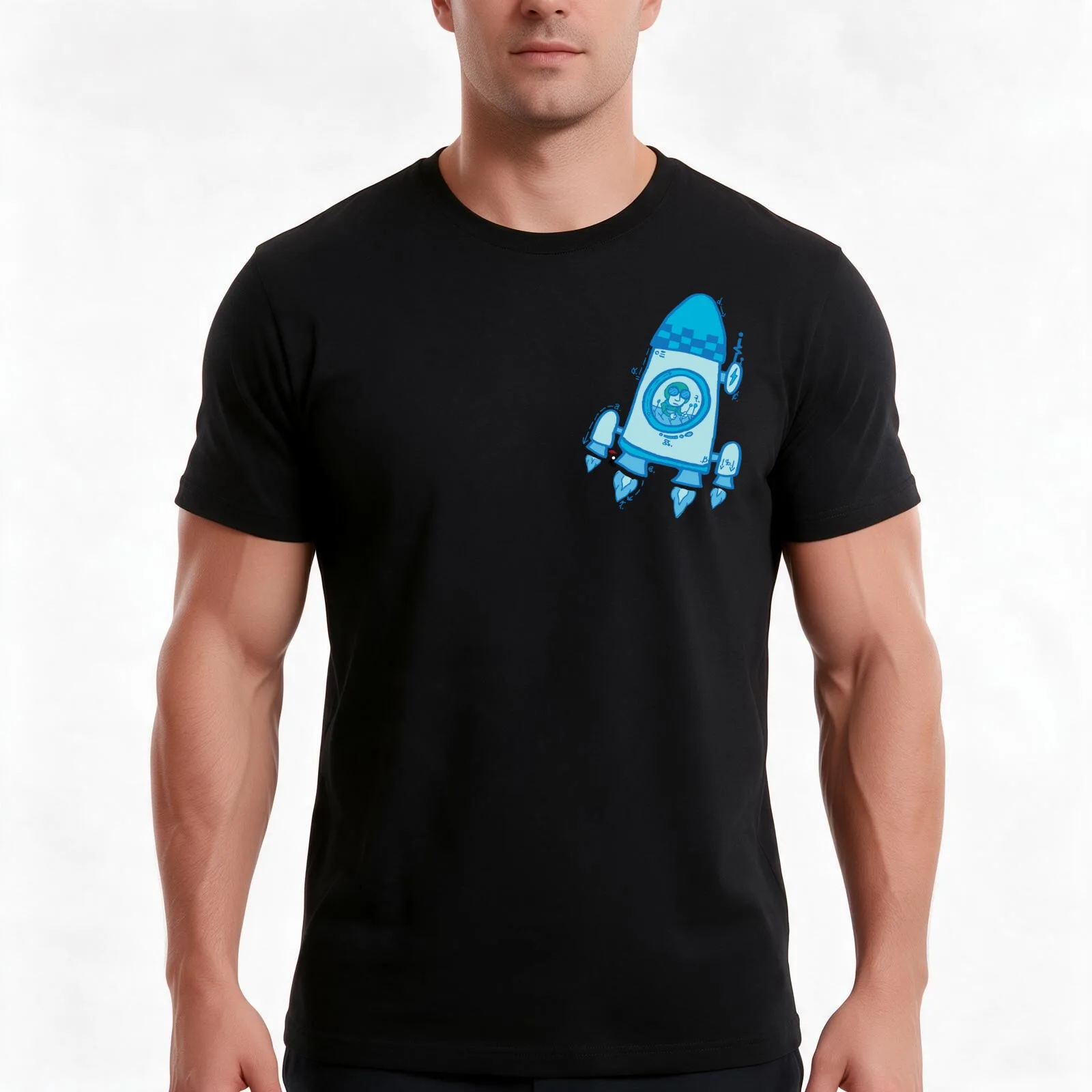 Rocket T-Shirt, Summer Casual Cotton Tee, Oversized Streetwear Tops, Vintage Graphic Print, Loose Fit Short Sleeve, 100% Cotton