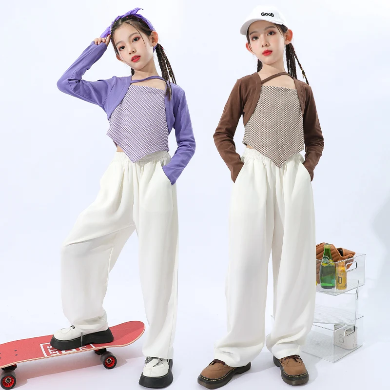 Kids Teen Streetwear Outfits Hip Hop Clothing Tank Crop Sweatshirt Tops Baggy Pants For Girl Jazz Dance Costume Showing Clothes