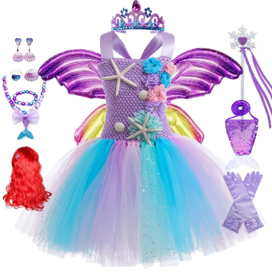 Girls Mermaid Tutu Dress Ocean Themed Birthday Party Princess Dresses Halloween Costume for Kids Vestidos