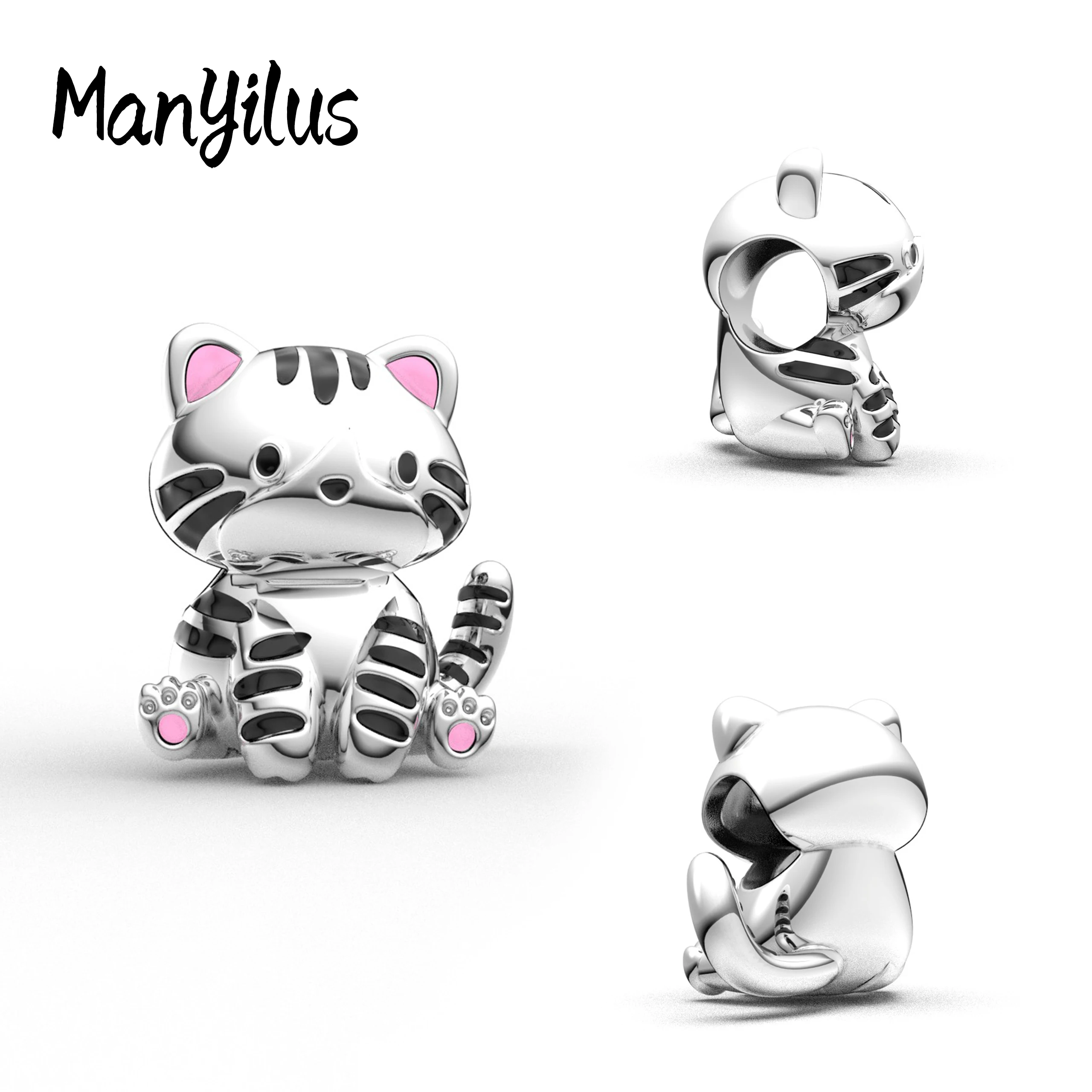 

Manyilus 925 Sterling Silver Cute Tabby Cat Charm for Original Bracelet & Necklace Enamel Pet Jewelry Gift