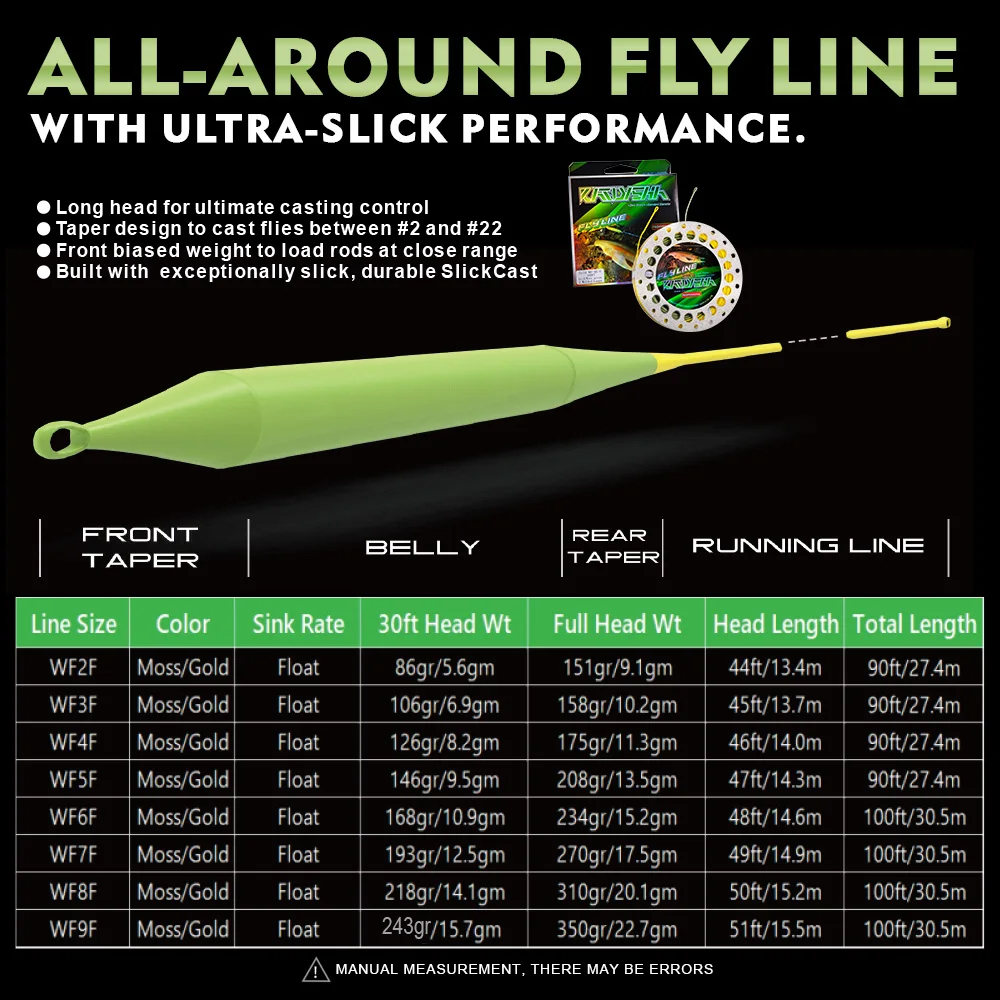 PROBEROS Fly Fishing Line Floating Weight Forward Fly Line with Double Welded Loop, Fluorescent Yellow WF2F WF3F WF4F WF5F WF6F