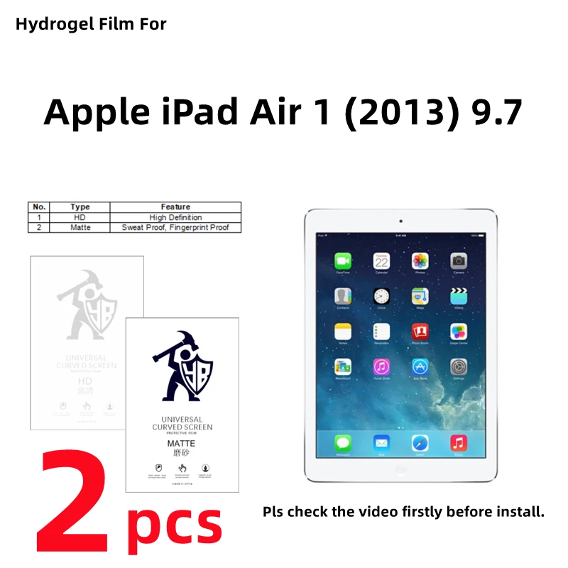 

2pcs HD Hydrogel Film For Apple iPad Air 2013 Matte Screen Protector For iPad Air 1 (2013) 9.7 inches Clear/Frosted Full Cover