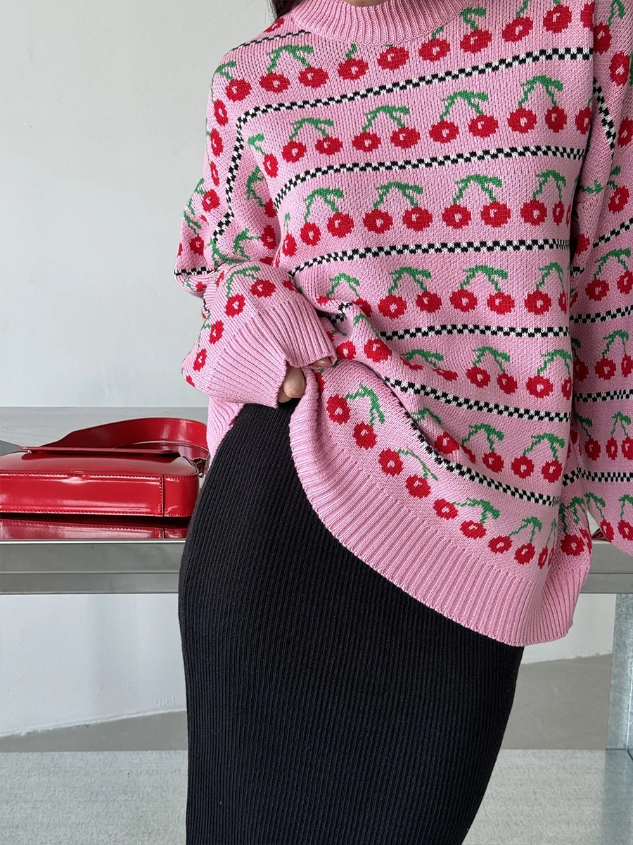 2024 New High Quality Flower Pattern Women Loose Style Sweater Knit Pullovers Winter Clothes Tops For Women Sweater Pull Femme