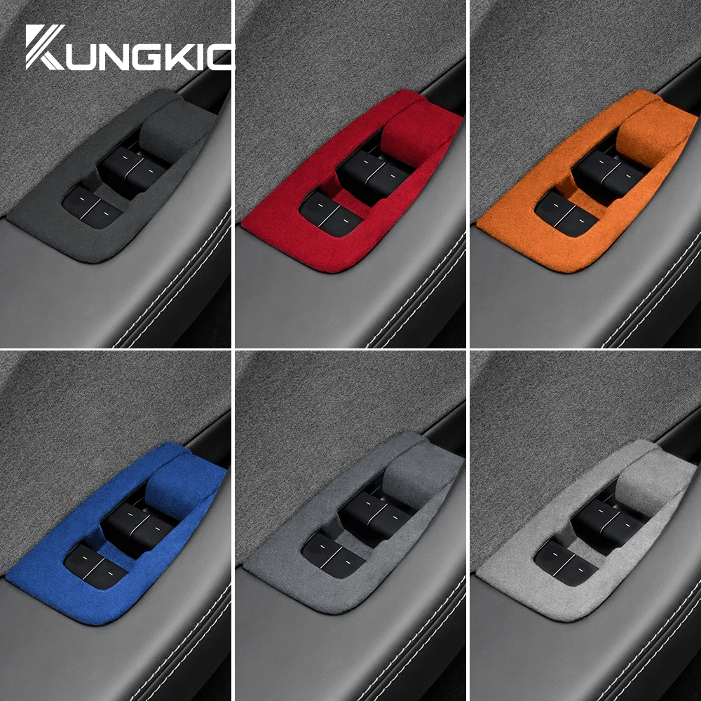 KUNGKIC Italian Top Suede 4pcs Window Lifter Switch Control Panel Sticker for Tesla Model 3 Highland 2024-Up LHD Car Accessories