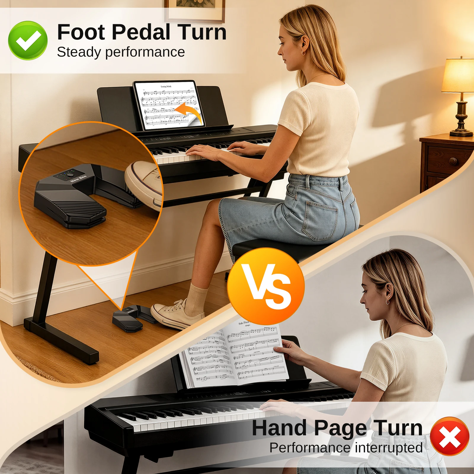 New Bee Bluetooth Page Turner Pedal Rechargeable Silent Foot Control for iPad Tablet Phone Sheet Music Apps