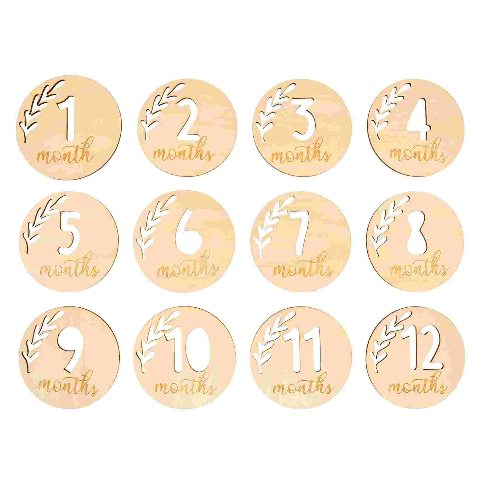 12 Pcs Decor Baby Milestones Wooden Birth Cards Hollowed Growth Monthly Photo Khaki Party Props Infant Birthday Toddler Newborn