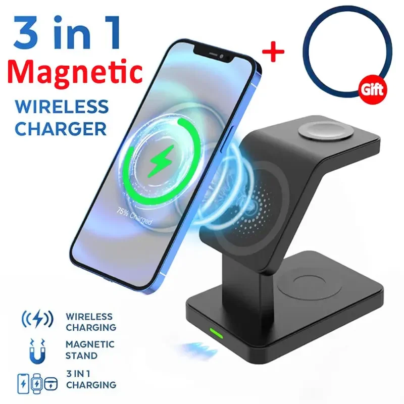 3 In 1 30W Magnetic Wireless Charger Stand for iPhone 15 14 13 12 Pro Max Apple Watch 8 7 AirPods Macsafe Fast Charging Station