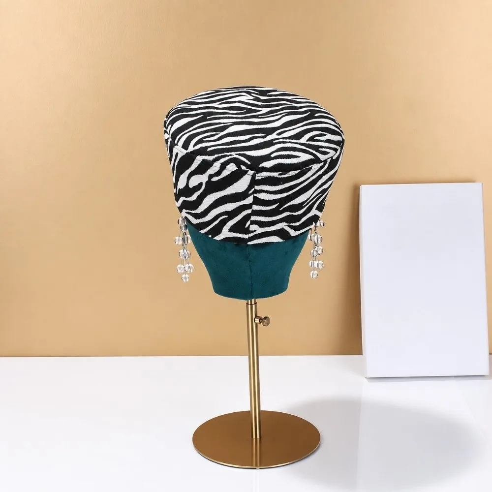 New Lightweight Zebra Print Beret Hat Warm Structured Round Top Women Pillbox Hat Soft Air Hostess Hat Daily Commuting