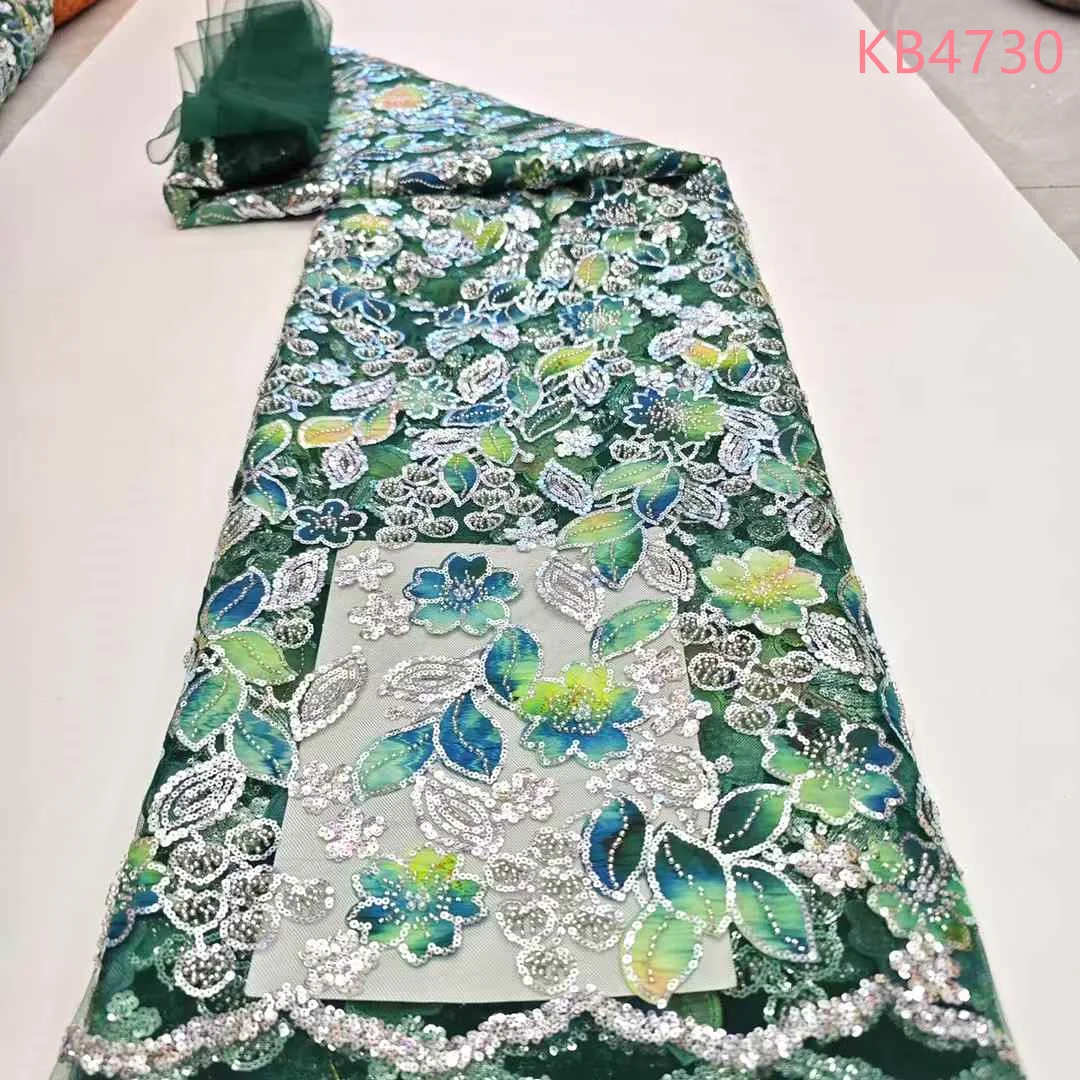 

Green Sequins Tulle Lace Fabric Latest Lace Fabric High Quality 2025 Purple Beads Embroidery Lace Nigerian Net For Sewing KB4730