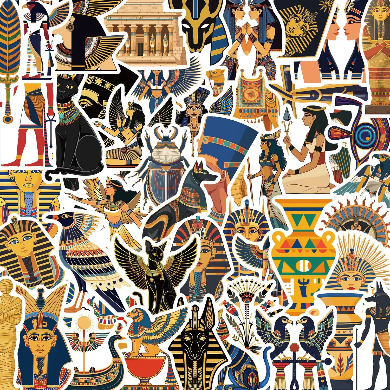 

50PCS Ancient Egyptian Mythology Stickers Vintage Pharaoh Egyptian Culture DIY Decorative Notebook Waterproof Stickers Kids Toy