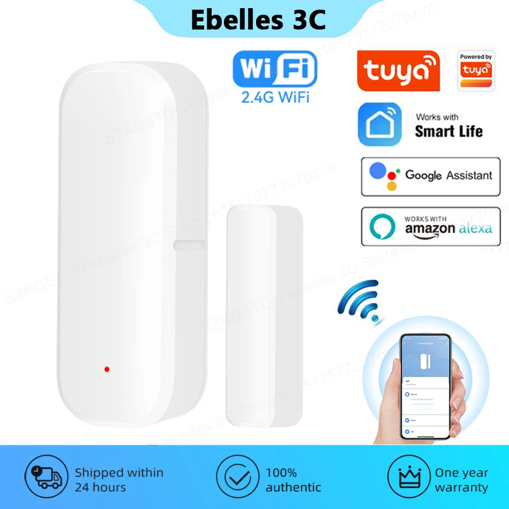 Tuya Smart Home Sensor de porta WiFi, Alarme de janela, Detectores abertos, fechados, Proteção de segurança, Smart Life, Voz, Alexa, Google