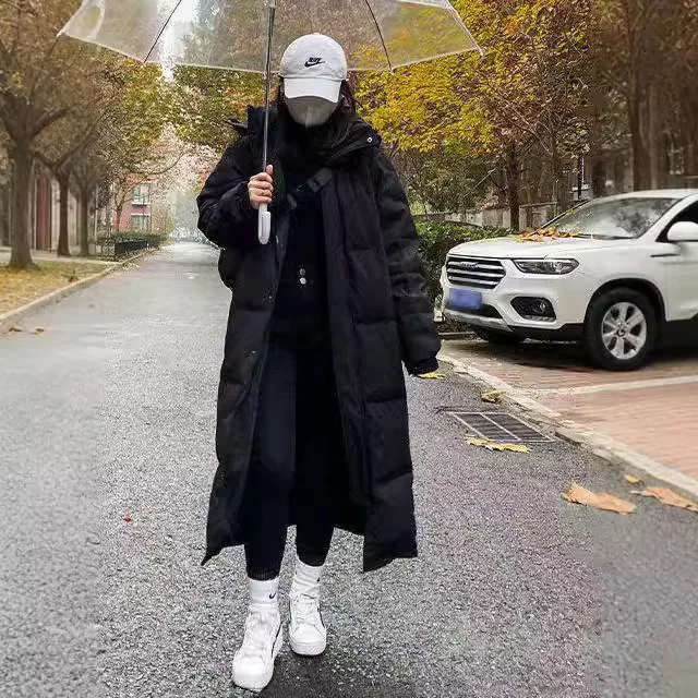 Women's Hooded Long Padded Coat Zip Up Thick Warm Fleece Loose Fit Over Knee Winter Outerwear Pockets Casual Street Zipper Coats