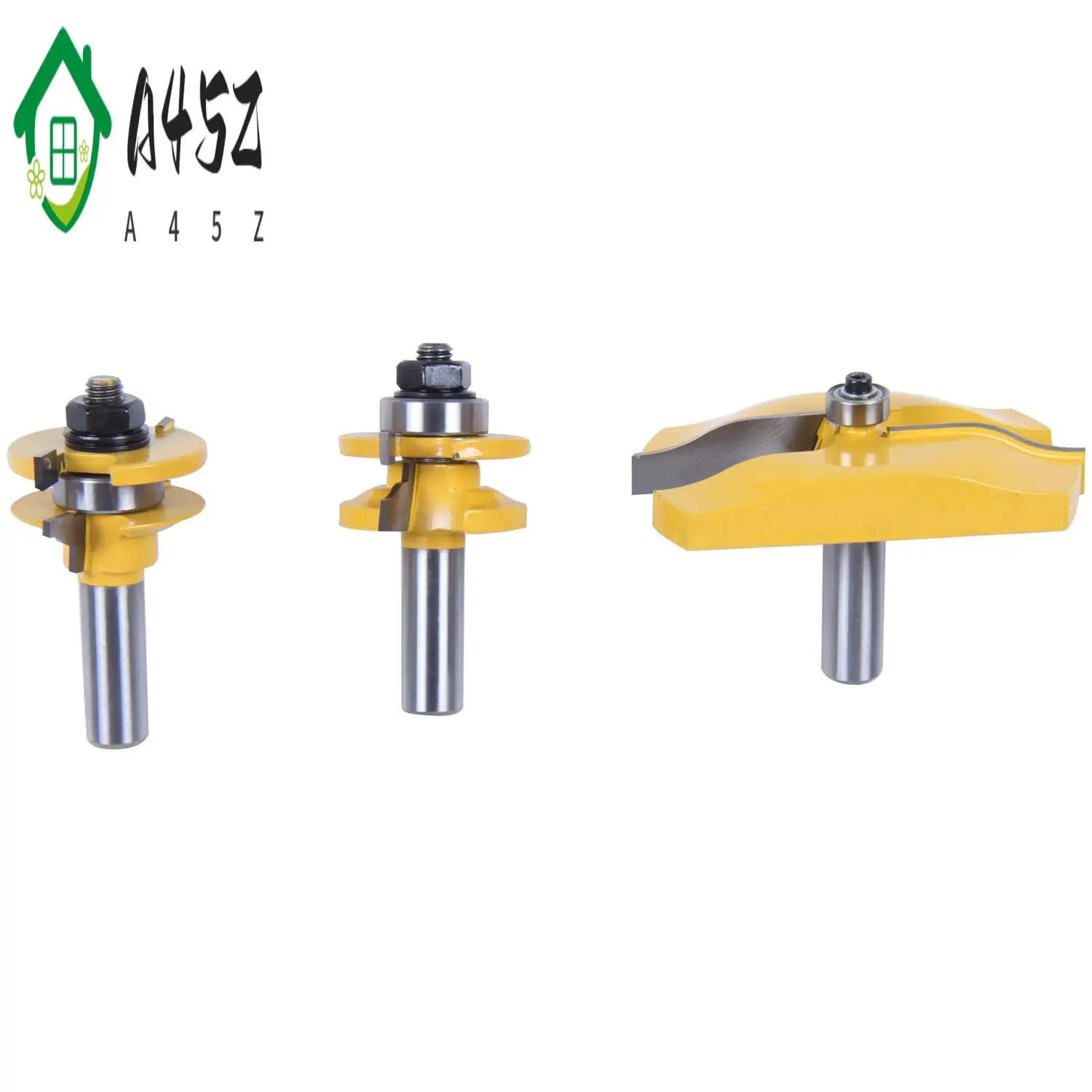 

A45Z-3 PCS Router Bit Set, 1/2-Inch Shaker Raised Panel Round Over Cabinet Door Router Bit Set With Back-Cutter Panel Raiser 1/2