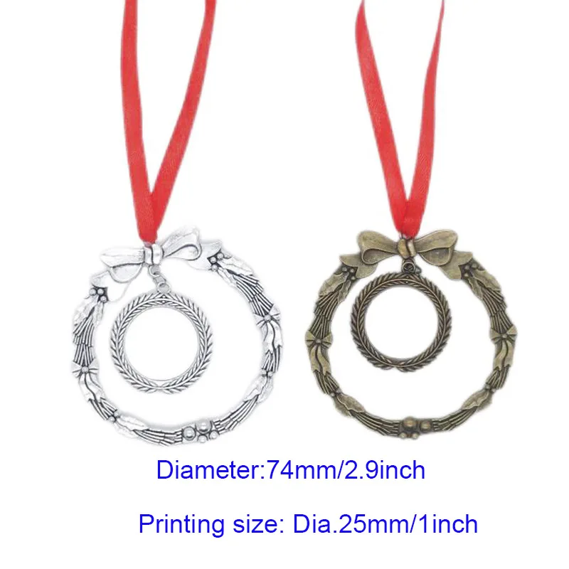 Thermal Sublimation Christmas Key Pendant Blank Double Sided Silver/Copper Floral Ring Heat Transfer Christmas Ornament