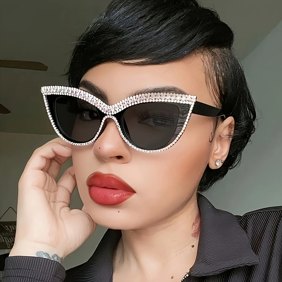 Gafas de sol con diamantes de imitación de ojo de gato, gafas de fiesta para mujeres y hombres, gafas de sol de barra