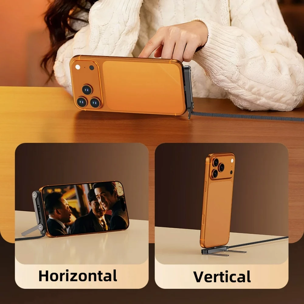 240W Type-C Fast Charging Cable with Built-in Phone Stand Dual Holder Durable Charger Bracket C to C Male to Male Foldable