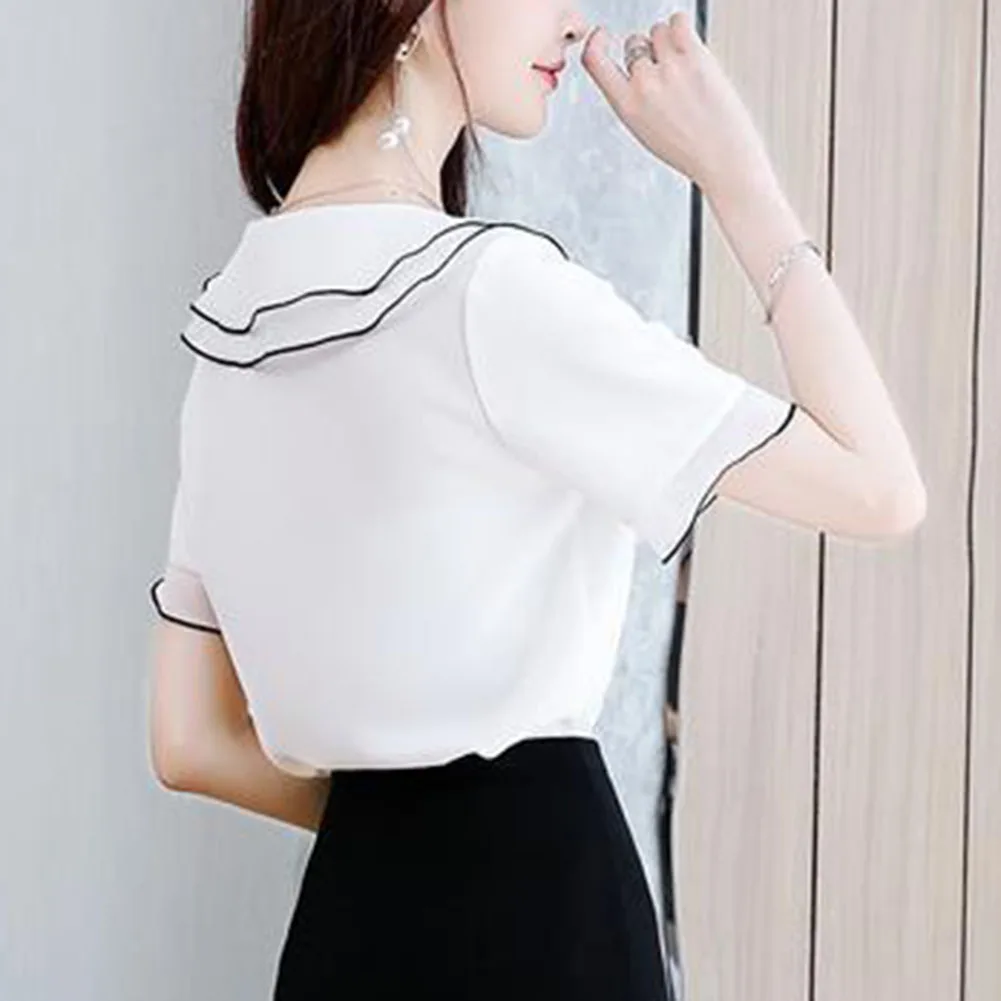 

Long Lasting Brand New High Quality Shirt Blouse Short Sleeve Simple Soft Solid Color Spring Street Retro Stylish