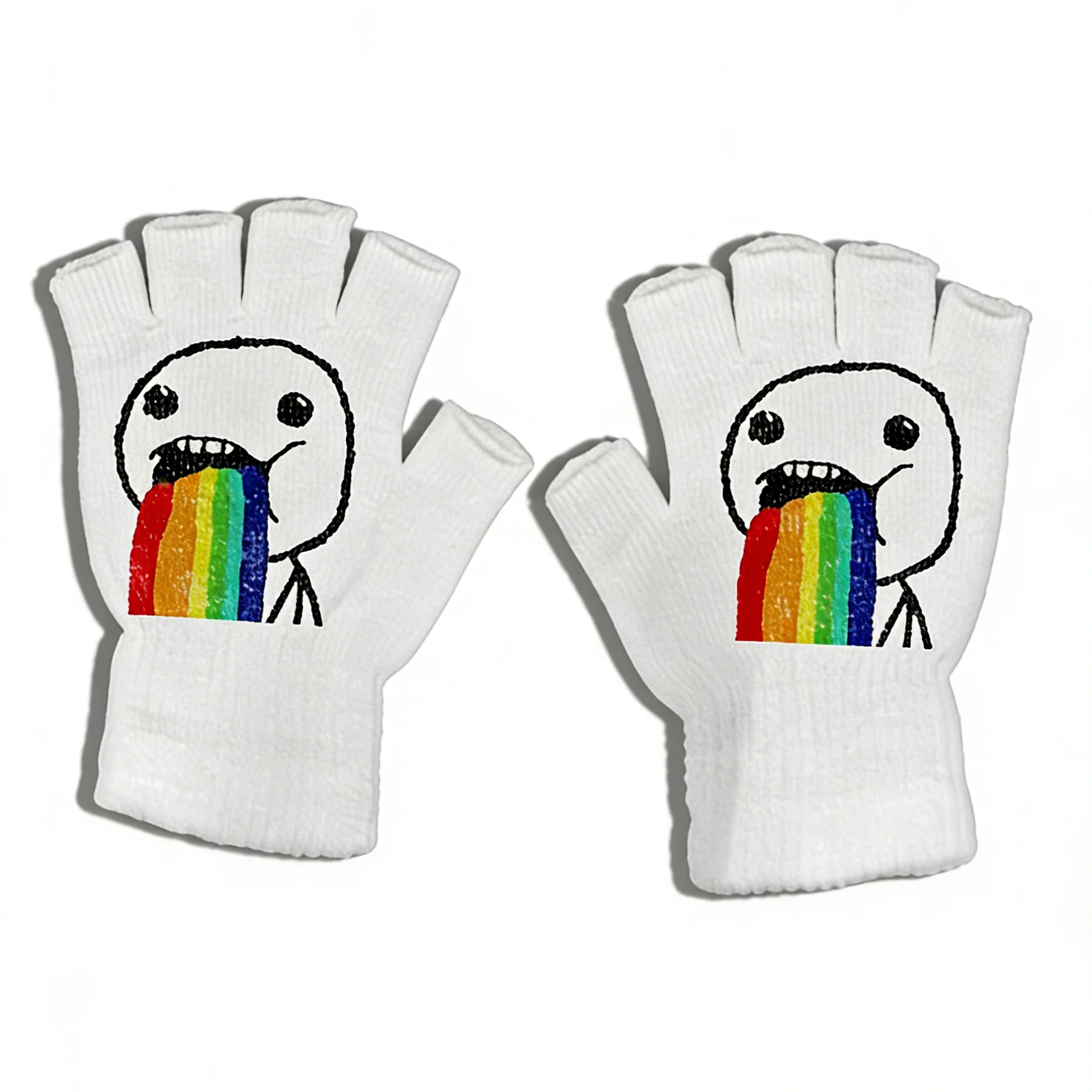 قفازات Dark Edgy Portrait Print بدون أصابع للجنسين قفازات شتوية ذات ثقافة فرعية قوطية #5