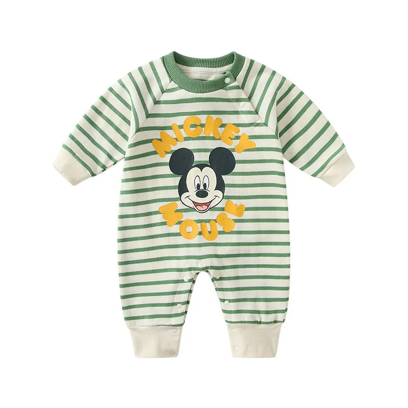 

MINISO Mickey Baby Bodysuits Spring Newborn Rompers Striped Long Sleeve Soft Cotton Infant Outfit Casual Daily Wear 0-1 Years