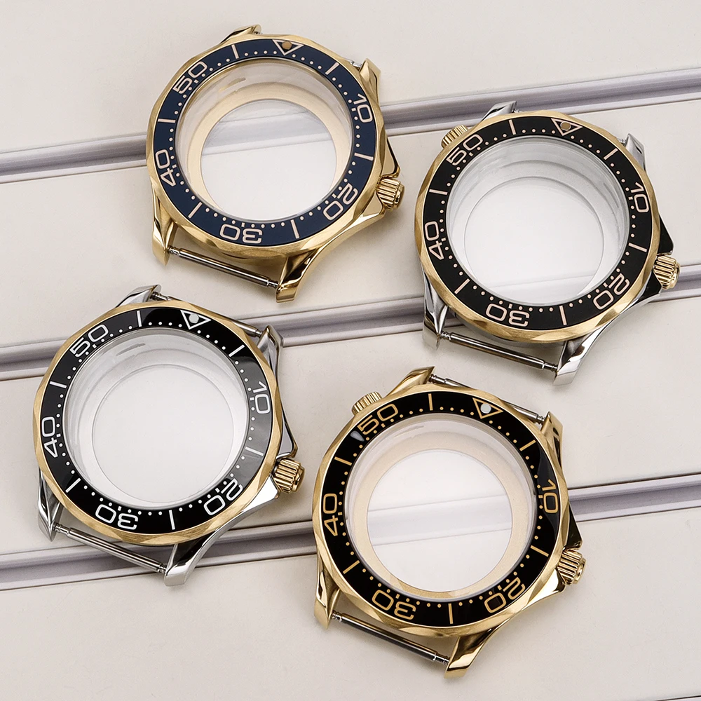 Hochwertiges NH35 41mm Gehäuse mit Keramiklünette für Seamaster 300 316L, passend für NH35 NH36 Uhrwerk, 31mm Zifferblatt, Gold PVD Edelstahl Uhrengehäuse – Detail 3
